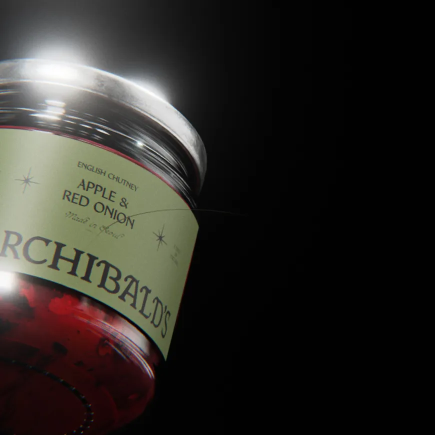 Glass jar of Archibald’s apple and red onion chutney