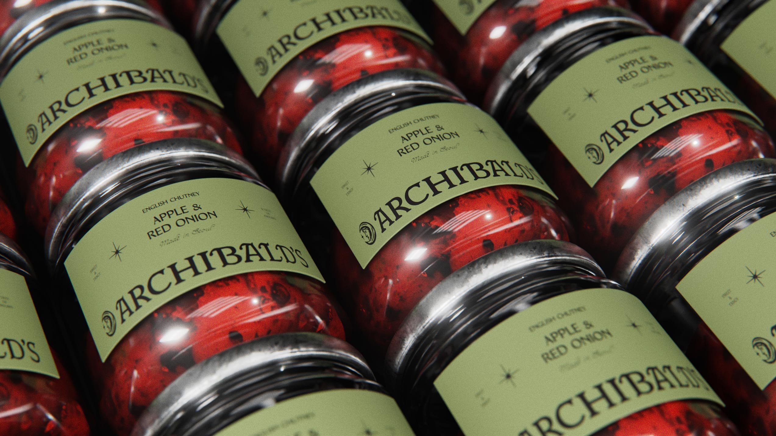 Glass jars of Archibald’s apple and red onion chutney