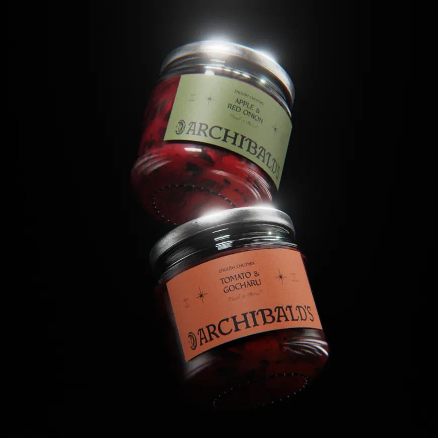 Two glass jars of Archibald's chutney