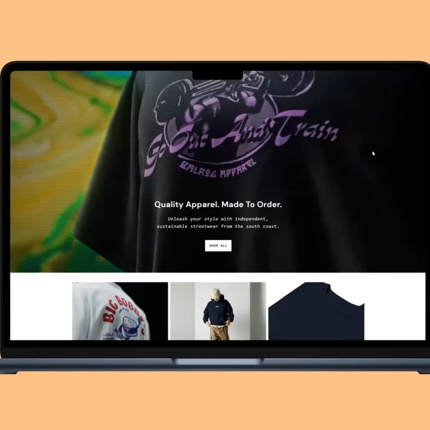 Laptop open on online store selling Balrog apparel