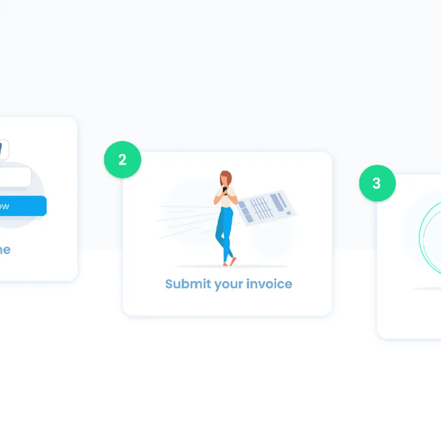 3 graphics numbered 1, 2 and 3, 1 shows 'apply online' 2 'submit your invoice' and 3 'get funded'