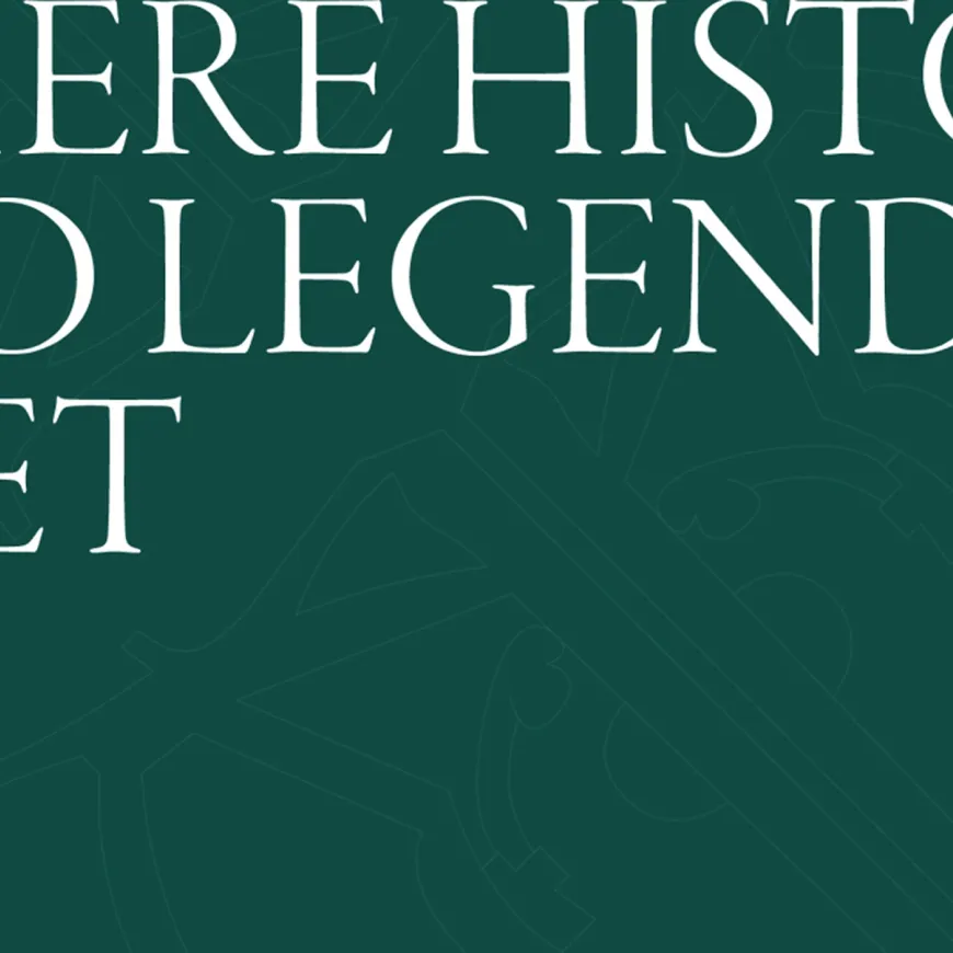 a green background with the words 'where history and legend meet' in white