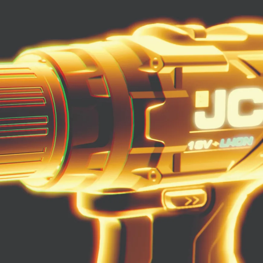 an orange cordless jcb drill