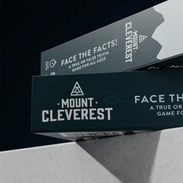 Close up side profile of mount cleverest games boxes