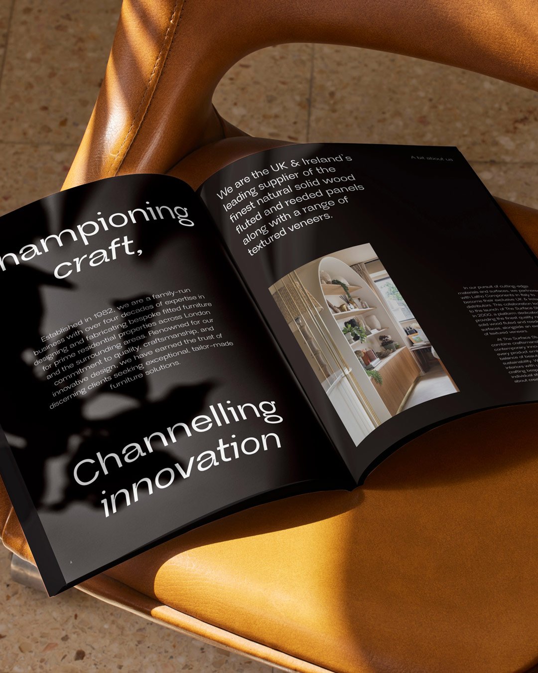 Open booklet of wood panel product range