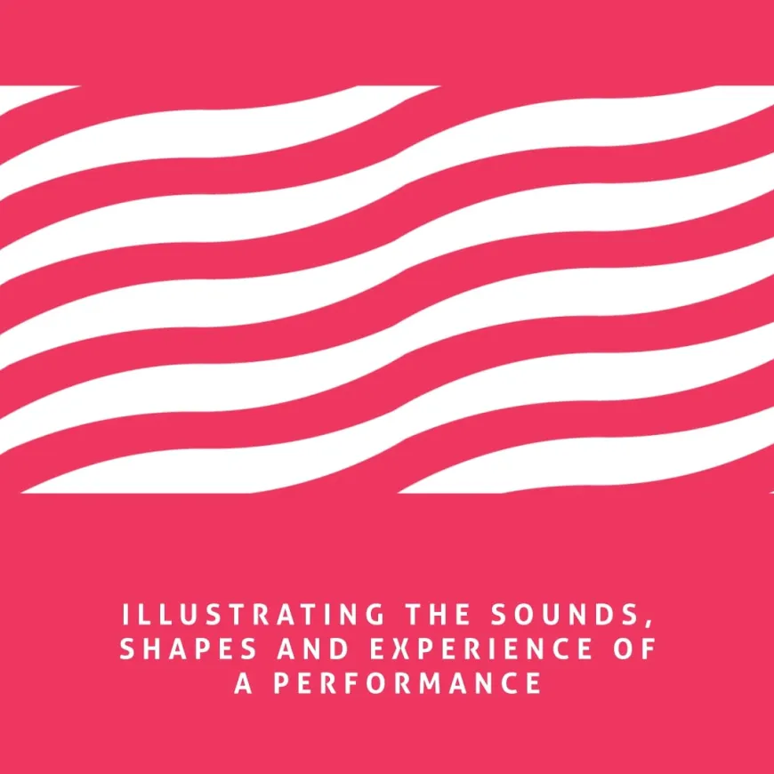 White waved pattern over bright red pink background with text illustrating the sounds