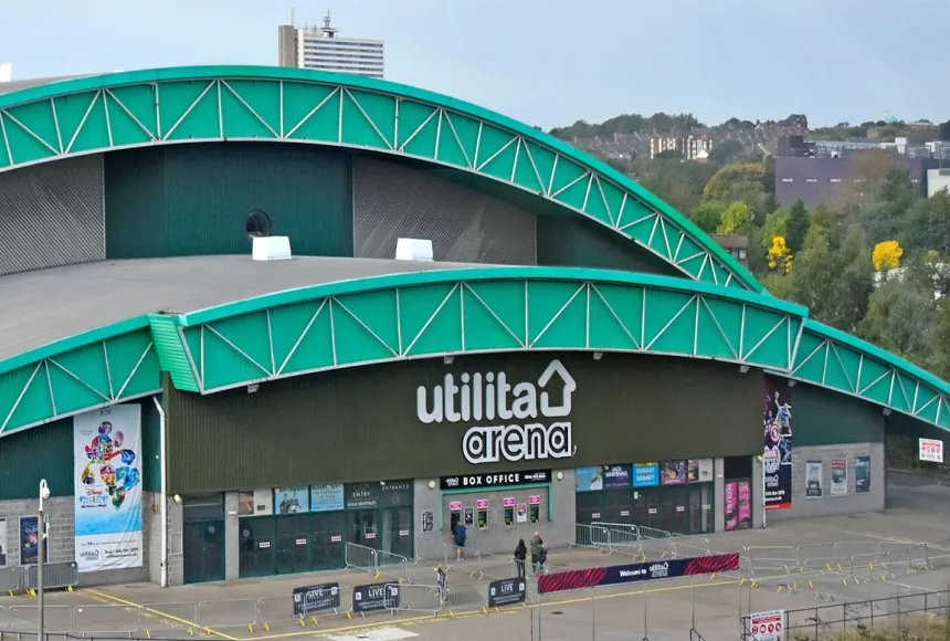 Banner image of Utilita Arena from outside the front of the building.