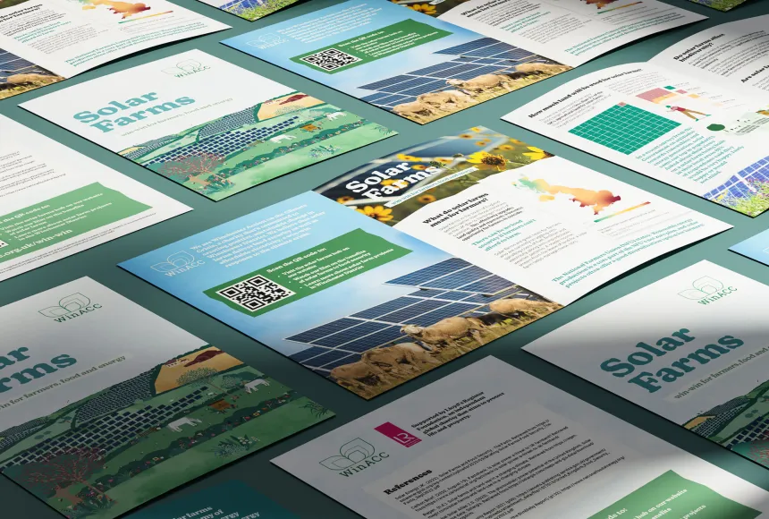 a digital render of brochures with information about solar farms