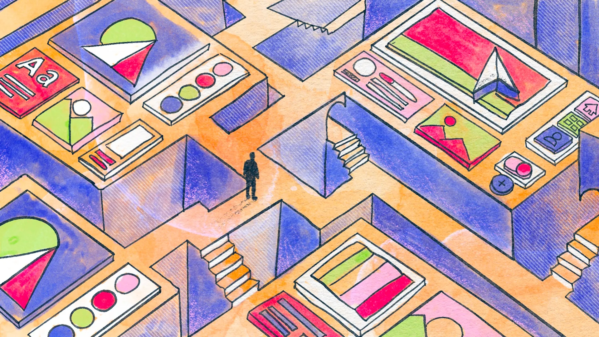 An illustration featuring confusing architecture