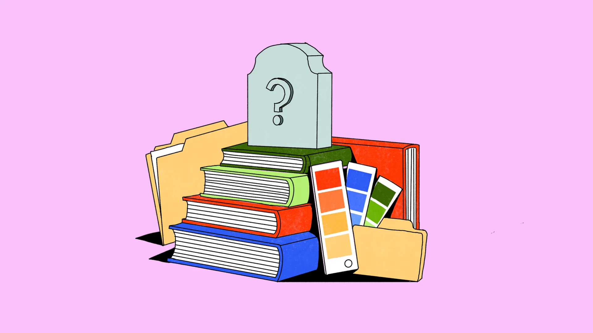 a stack of books with a gravestone at the top